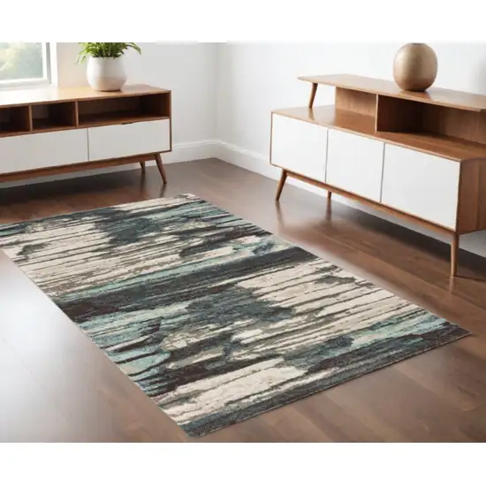 Ivory Blue Gray Abstract Layers Indoor Area Rug Photo 2