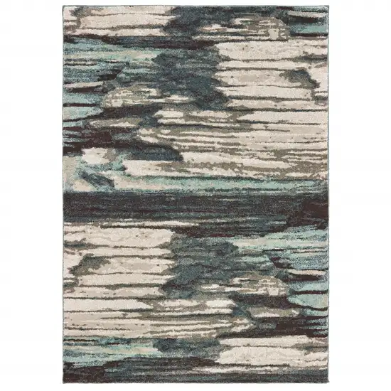 Ivory Blue Gray Abstract Layers Indoor Area Rug Photo 5