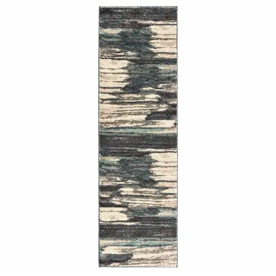 Ivory Blue Gray Abstract Layers Indoor Runner Rug Photo 1