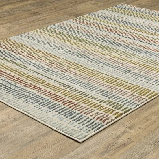 Ivory Blue Green Red And Gold Geometric Power Loom Stain Resistant Area Rug Photo 5