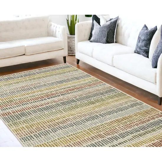 Ivory Blue Green Red And Gold Geometric Power Loom Stain Resistant Area Rug Photo 2