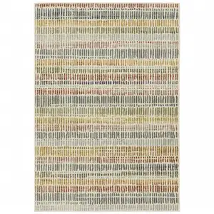 Photo of Ivory Blue Green Red And Gold Geometric Power Loom Stain Resistant Area Rug