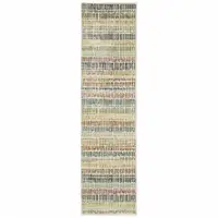 Photo of Ivory Blue Green Red And Gold Geometric Power Loom Stain Resistant Runner Rug