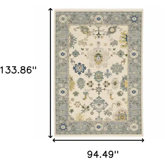 Ivory Blue Grey Teal Gold Green And Rust Oriental Power Loom Stain Resistant Area Rug With Fringe Photo 10