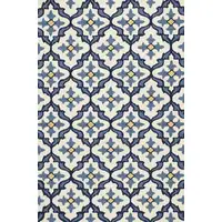 Photo of Ivory Blue Hand Hooked UV Treated Quatrefoil Indoor Outdoor Accent Rug