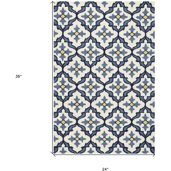 Ivory and Blue Moroccan Handmade Indoor Outdoor Area Rug Photo 3