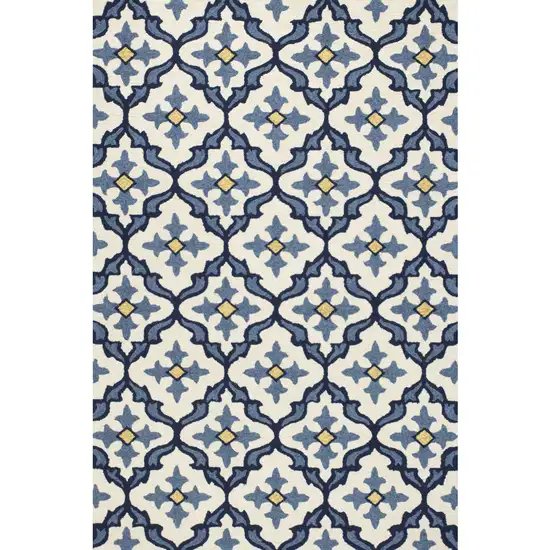 Ivory and Blue Moroccan Handmade Indoor Outdoor Area Rug Photo 2