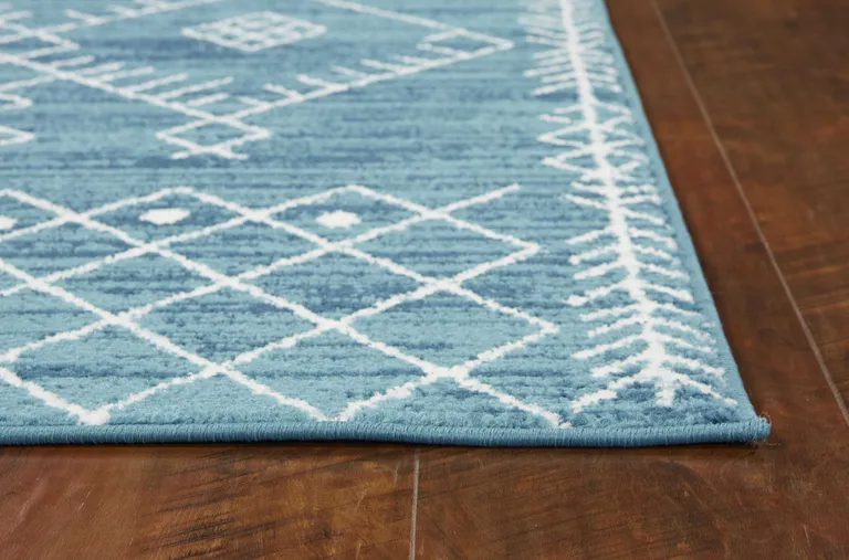 Ivory Blue Hand Tufted Oversized Floral Indoor Runner Rug Photo 3