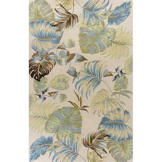 Ivory Blue Hand Tufted Tropical Leaves Indoor Area Rug Photo 1