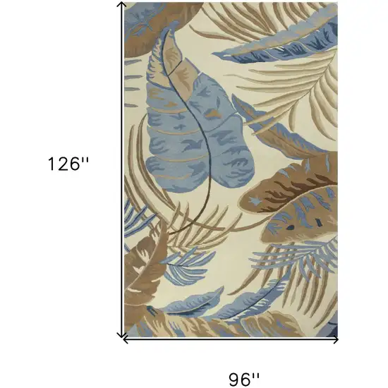 Ivory and Blue Wool Tropical Botanical Hand Tufted Area Rug Photo 7