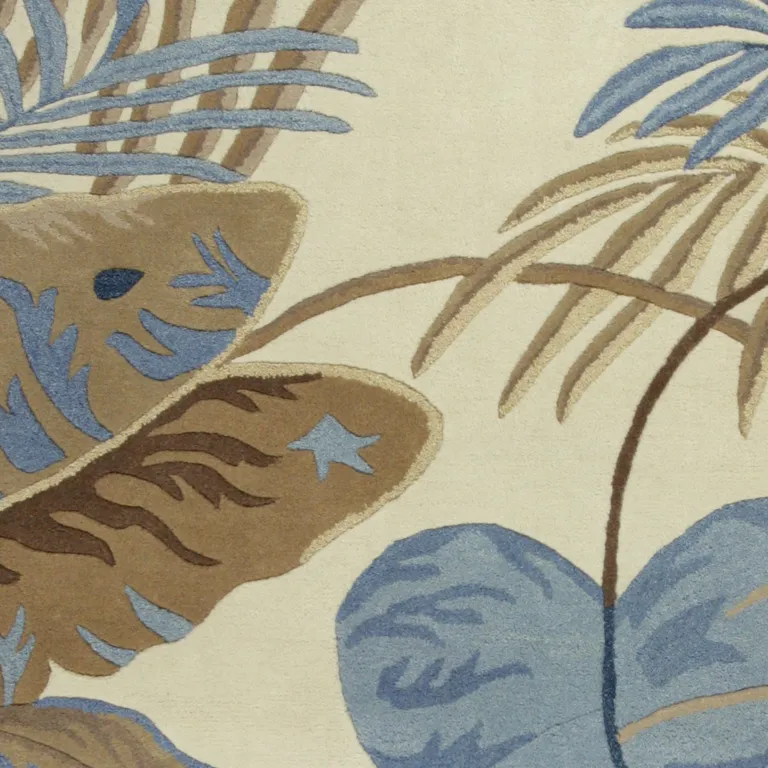 Ivory Blue Hand Tufted Tropical Leaves Indoor Area Rug Photo 2