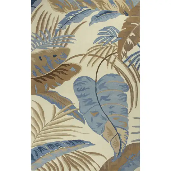 Ivory Blue Hand Tufted Tropical Leaves Indoor Area Rug Photo 1