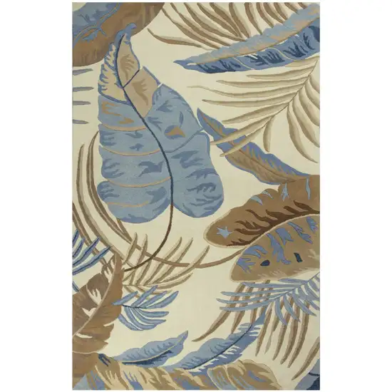 Ivory Blue Hand Tufted Tropical Leaves Indoor Area Rug Photo 1