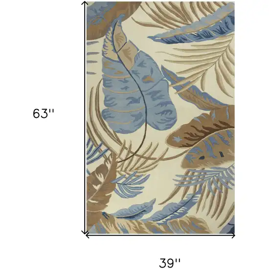 Ivory Blue Hand Tufted Tropical Leaves Indoor Area Rug Photo 7