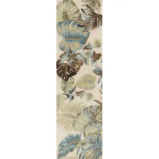 Ivory Blue Hand Tufted Tropical Leaves Indoor Runner Rug Photo 1