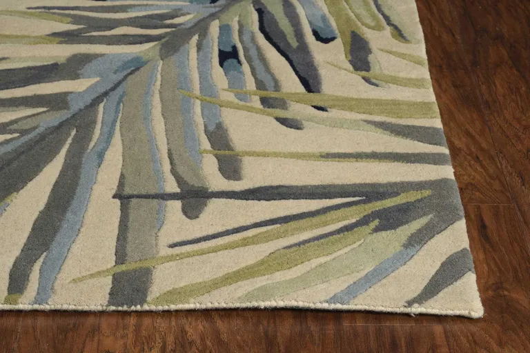 Ivory Blue Hand Tufted Tropical Palms Indoor Runner Rug Photo 3
