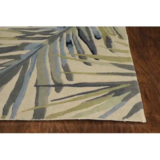 Ivory Blue Hand Tufted Tropical Palms Indoor Runner Rug Photo 6