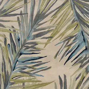 Photo of Ivory Blue Hand Tufted Tropical Palms Indoor Runner Rug