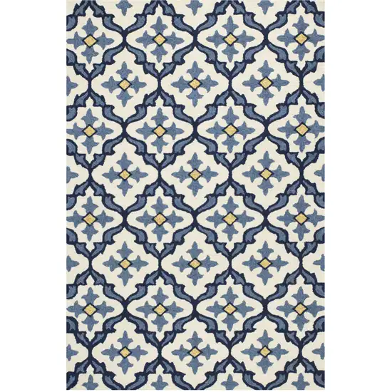 8'X10' Ivory Blue Hand Woven Uv Treated Quatrefoil Indoor Outdoor Area Rug Photo 1