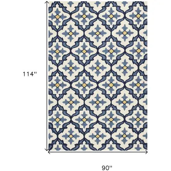 8'X10' Ivory Blue Hand Woven Uv Treated Quatrefoil Indoor Outdoor Area Rug Photo 3