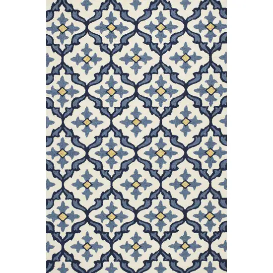 Ivory Blue Hand Woven UV Treated Quatrefoil Indoor Outdoor Area Rug Photo 1