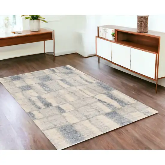 4'X6' Ivory Blue Machine Woven Abstract Blocks Indoor Area Rug Photo 1