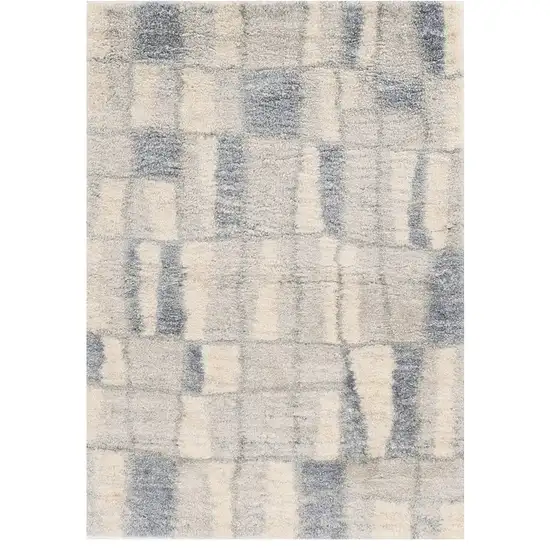 4'X6' Ivory Blue Machine Woven Abstract Blocks Indoor Area Rug Photo 2