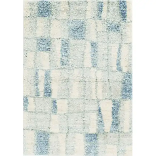 Ivory Blue Machine Woven Abstract Blocks Indoor Area Rug Photo 1