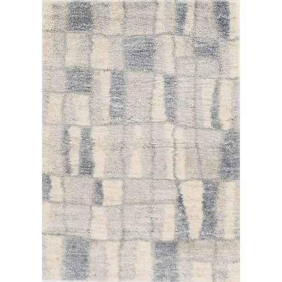 4'X6' Ivory Blue Machine Woven Abstract Blocks Indoor Area Rug Photo 4