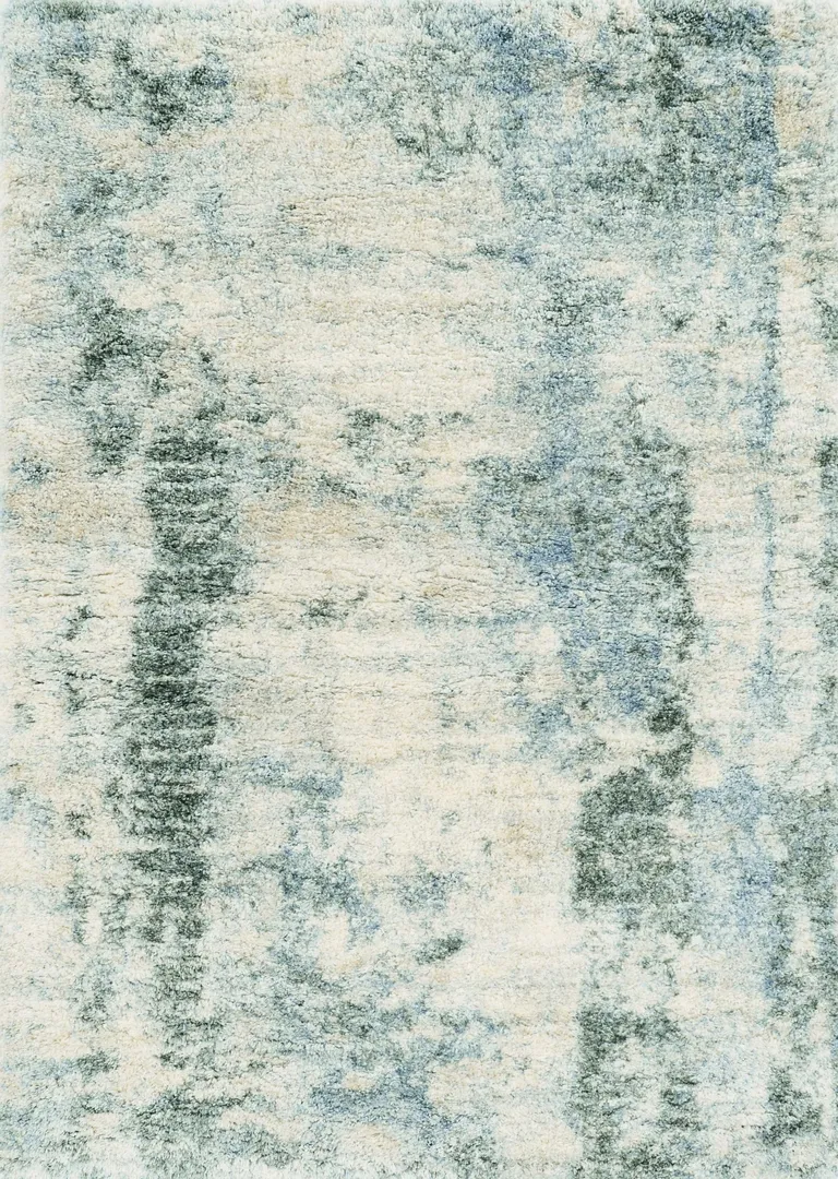 Ivory Blue Machine Woven Abstract Indoor Area Rug Photo 1