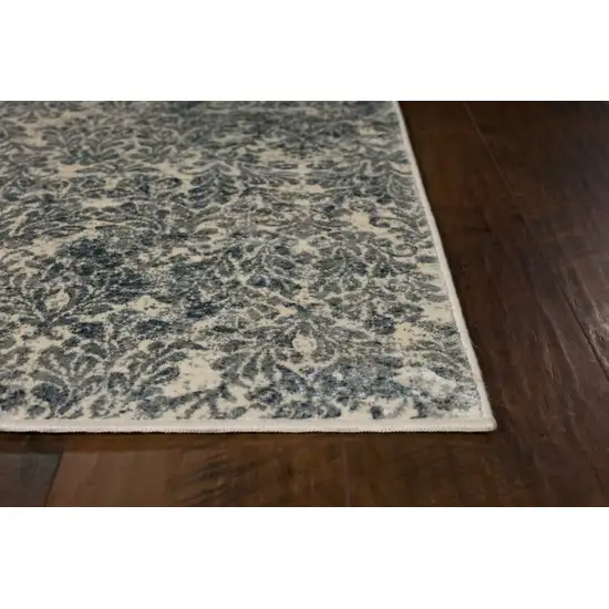 Ivory Blue Machine Woven Damask Indoor Accent Rug Photo 4