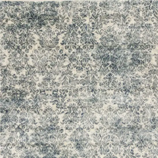 Ivory Blue Machine Woven Damask Indoor Accent Rug Photo 3