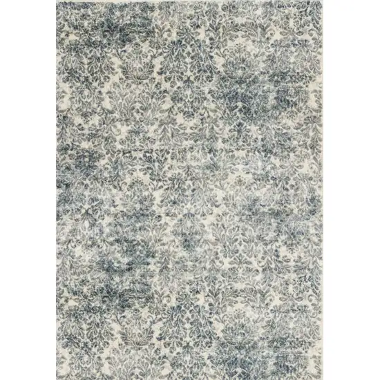 Ivory Blue Machine Woven Damask Indoor Accent Rug Photo 1