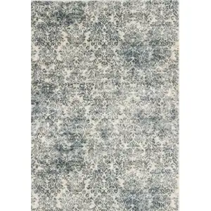 Photo of Ivory Blue Machine Woven Damask Indoor Area Rug