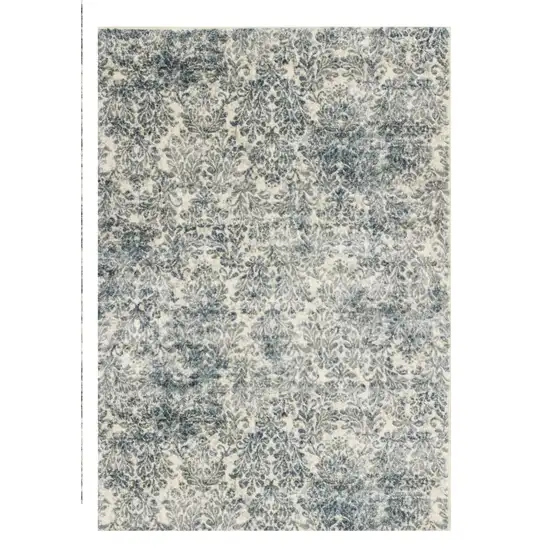 Ivory Blue Machine Woven Damask Indoor Area Rug Photo 2