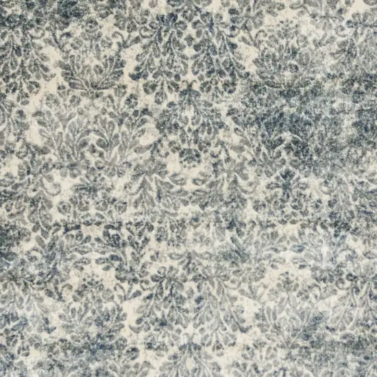 Ivory Blue Machine Woven Damask Indoor Area Rug Photo 2