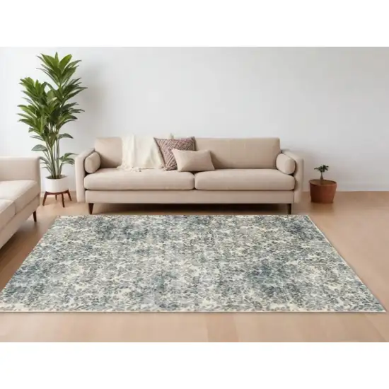 Ivory Blue Machine Woven Damask Indoor Area Rug Photo 2