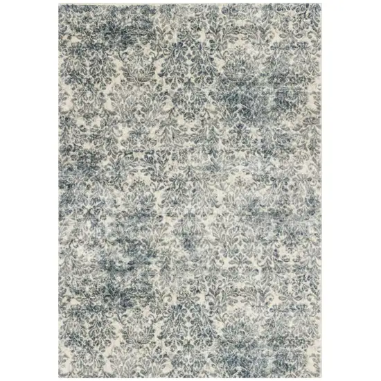 Ivory Blue Machine Woven Damask Indoor Area Rug Photo 1