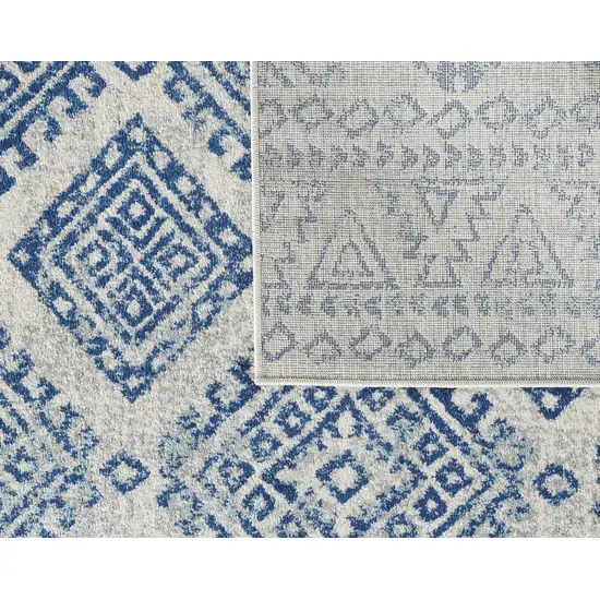 Ivory Blue Machine Woven Distressed Geometric Indoor Area Rug Photo 2