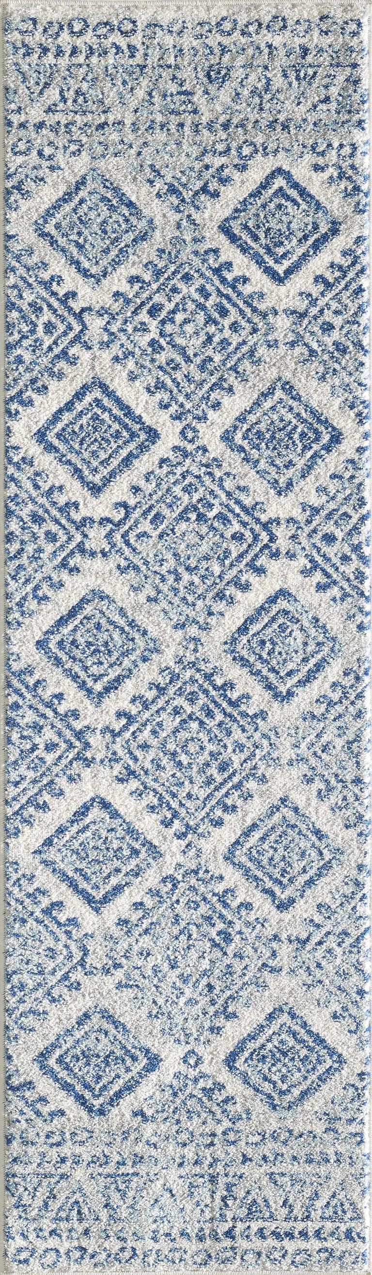 Ivory Blue Machine Woven Distressed Geometric Indoor Area Rug Photo 1