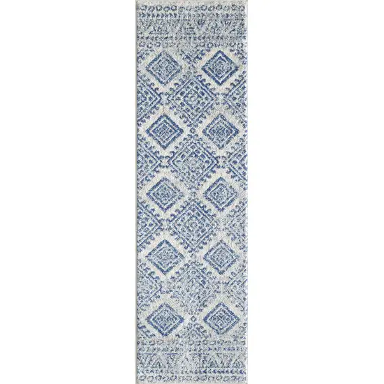 Ivory Blue Machine Woven Distressed Geometric Indoor Area Rug Photo 1