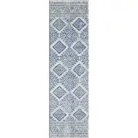 Photo of Ivory Blue Machine Woven Distressed Geometric Indoor Area Rug