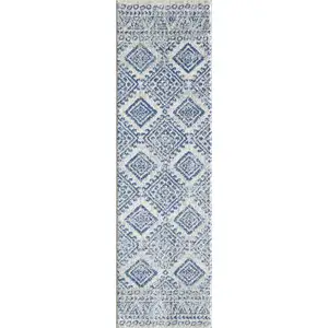 Photo of Ivory Blue Machine Woven Distressed Geometric Indoor Area Rug