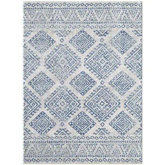 Ivory Blue Machine Woven Distressed Geometric Indoor Area Rug Photo 2