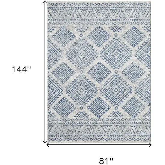 Ivory and Blue Geometric Area Rug Photo 3