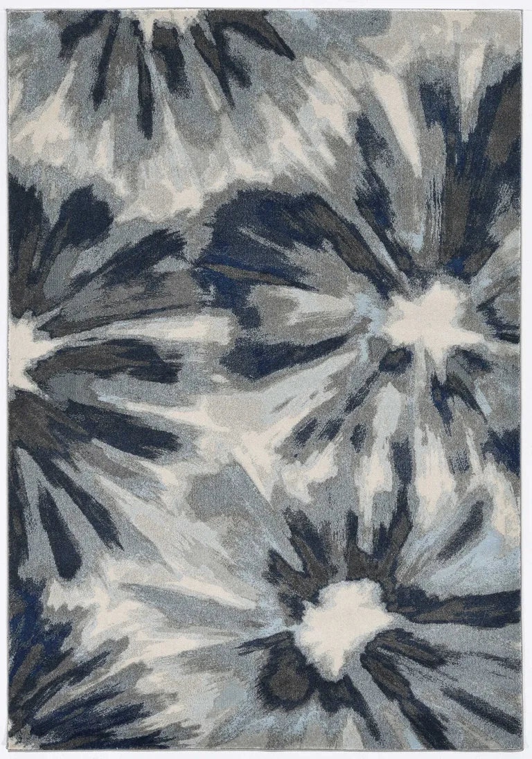 Ivory Blue Machine Woven Floral Indoor Area Rug Photo 2