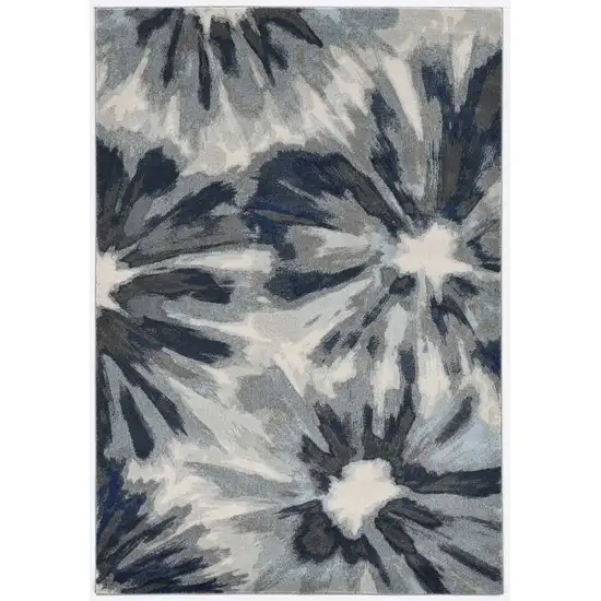 Ivory Blue Machine Woven Floral Indoor Area Rug Photo 2