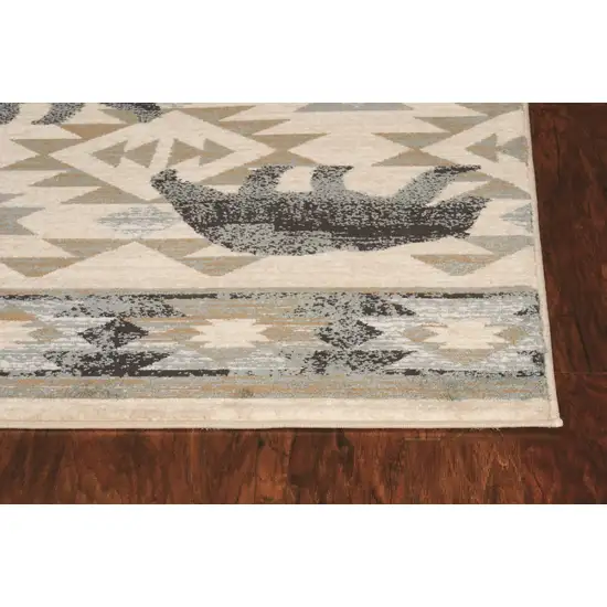 Ivory Blue Machine Woven Geometric Lodge Indoor Area Rug Photo 2