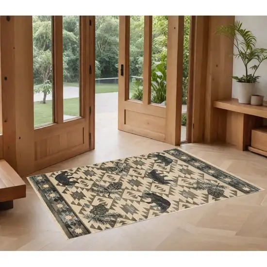 Ivory and Blue Woodland Lodge Area Rug Photo 1