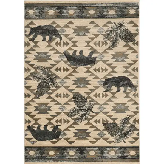 Ivory Blue Machine Woven Geometric Lodge Indoor Area Rug Photo 1